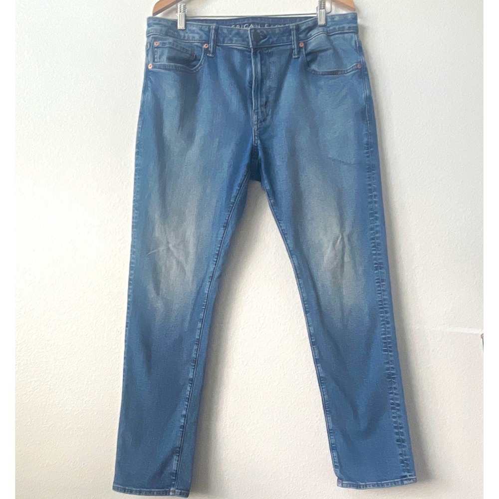 American Eagle Men's Blue Denim Jeans Slim Straight Light Wash Stretch 5-Pocket